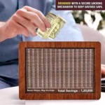 Wooden Money Bank – ₹1 Lakh Savings Challenge Box