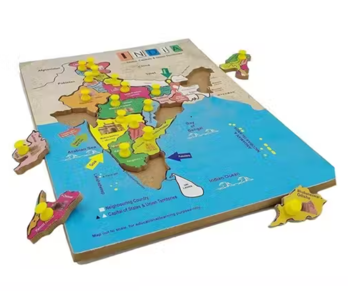 India map wooden puzzle for kids learning toy with state pieces knobs educational geography game